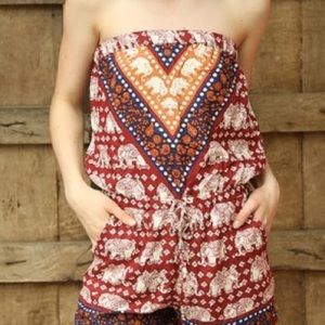 Angie strapless elephant print romper